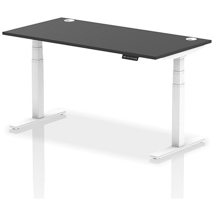 Air 1600mm Rectangular Height Adjustable Desk, White Leg, Black