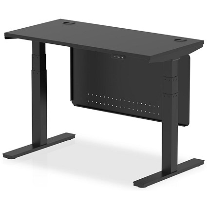 Air 1200mm Slim Rectangular Height Adjustable Desk with Modesty Panel, Black Leg and Modesty Panel, Black