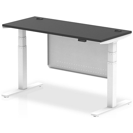 Air 1400mm Slim Rectangular Height Adjustable Desk with Modesty Panel, White Leg and Modesty Panel, Black