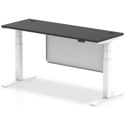 Air 1600mm Slim Rectangular Height Adjustable Desk with Modesty Panel, White Leg and Modesty Panel, Black