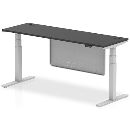 Air 1800mm Slim Rectangular Height Adjustable Desk with Modesty Panel, Silver Leg and Modesty Panel, Black