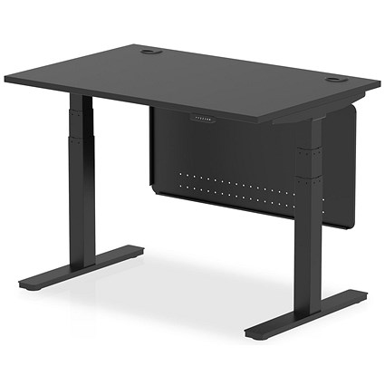 Air 1200mm Rectangular Height Adjustable Desk with Modesty Panel, Black Leg and Modesty Panel, Black