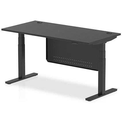 Air 1600mm Rectangular Height Adjustable Desk with Modesty Panel, Black Leg and Modesty Panel, Black