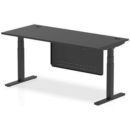 Air 1800mm Rectangular Height Adjustable Desk with Modesty Panel, Black Leg and Modesty Panel, Black