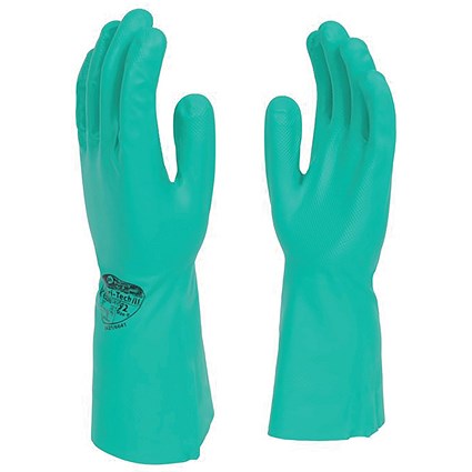 Polyco Nitri-Tech III Flock Lined Nitrile Synthetic Rubber Gloves, Extra Large, Green