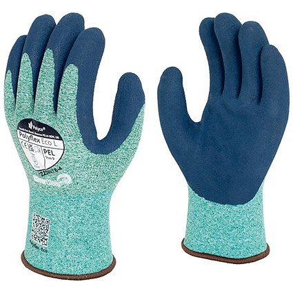 Polyflex Eco Latex Palm Coated Gloves, Medium, Green and Blue, Pack of 10