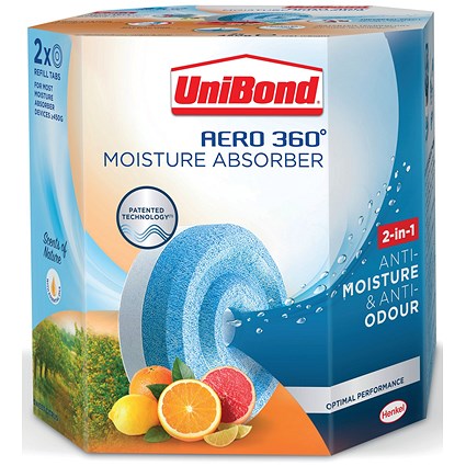 UniBond Aero 360 Moisture Absorber Citrus Fruit Refill Tabs, 450g, Pack of 2