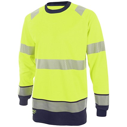 Beeswift High Visibility Two Tone Long Sleeve T-Shirt, Saturn Yellow & Navy Blue, Small