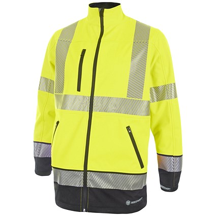 Beeswift High Visibility Two Tone Softshell Jacket, Saturn Yellow & Navy Blue, Large