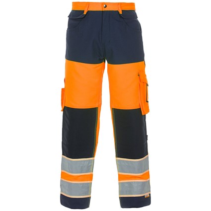 Hydrowear Idstein High Visibility Glow In Dark Two Tone Trousers, Orange & Navy Blue 32