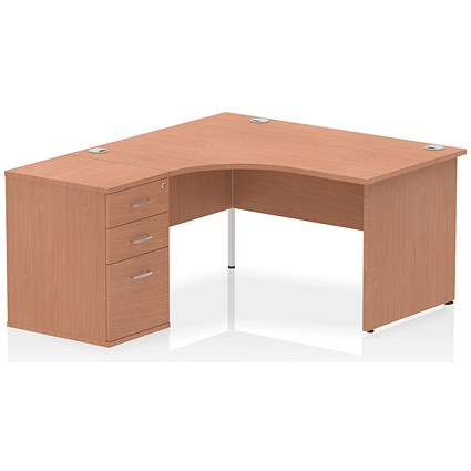 Impulse 1400mm Corner Desk with 600mm Desk High Pedestal, Left Hand, Panel End Leg, Beech