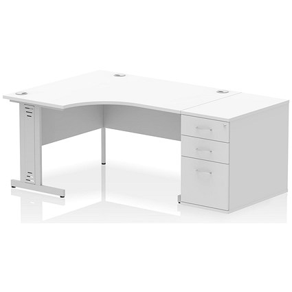 Impulse 1400mm Corner Desk with 800mm Desk High Pedestal, Left Hand, Silver Cable Managed Leg, White