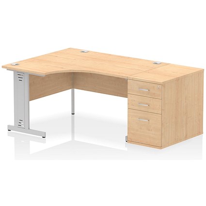 Impulse 1400mm Corner Desk with 800mm Desk High Pedestal, Left Hand, Silver Cable Managed Leg, Maple