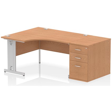 Impulse 1400mm Corner Desk with 800mm Desk High Pedestal, Left Hand, Silver Cable Managed Leg, Oak