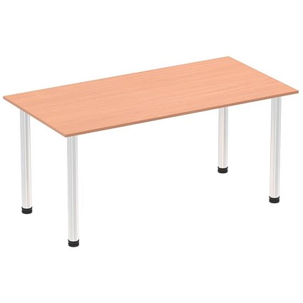 Impulse Rectangular Table, 1600mm, Beech, Chrome Post Leg