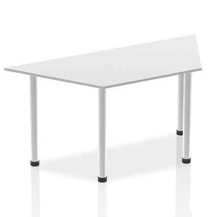 Impulse Trapezoidal Table, 1600mm, White, Brushed Aluminium Post Leg