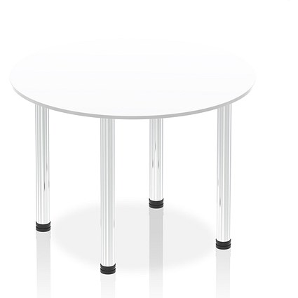 Impulse Circular Table, 1000mm, White, Chrome Post Leg