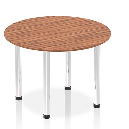 Impulse Circular Table, 1000mm, Walnut, Chrome Post Leg