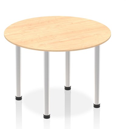 Impulse Circular Table, 1000mm, Maple, Brushed Aluminium Post Leg