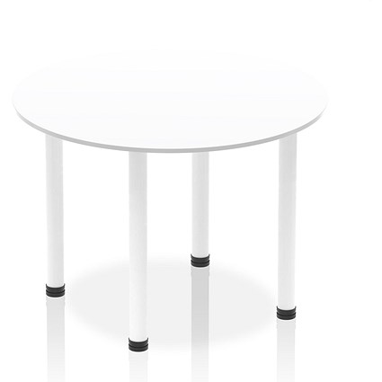 Impulse Circular Table, 1000mm, White, White Post Leg