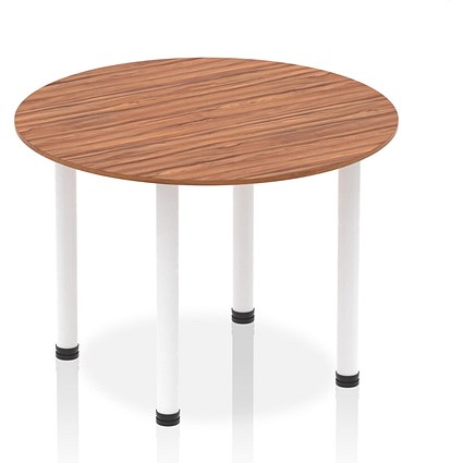 Impulse Circular Table, 1000mm, Walnut, White Post Leg