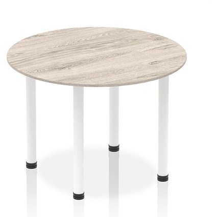 Impulse Circular Table, 1000mm, Grey Oak, White Post Leg