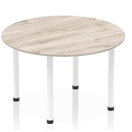 Impulse Circular Table, 1200mm, Grey Oak, White Post Leg