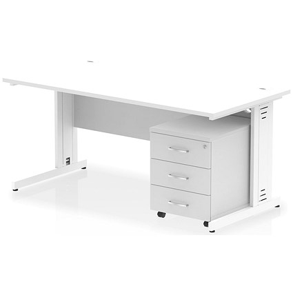 Impulse 1600mm Rectangular Desk, White Cable Managed Leg, White, With 3 Drawer Mobile Pedestal