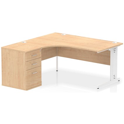 Impulse 1600mm Corner Desk, Left Hand, White Cable Managed Leg, Maple, With 600mm Deep Desk High Pedestal