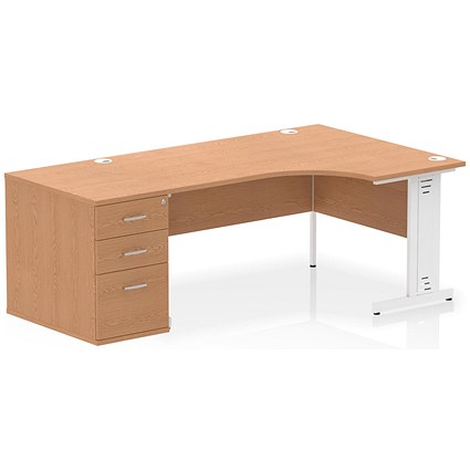 Impulse 1600mm Corner Desk, Right Hand, White Cable Managed Leg, Oak, With 800mm Deep Desk High Pedestal