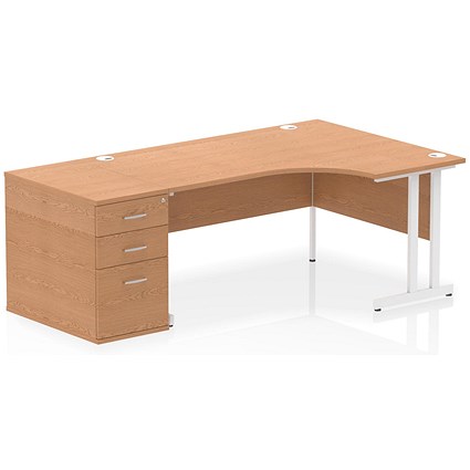 Impulse 1600mm Corner Desk, Right Hand, White Cantilever Leg, Oak, With 800mm Deep Desk High Pedestal