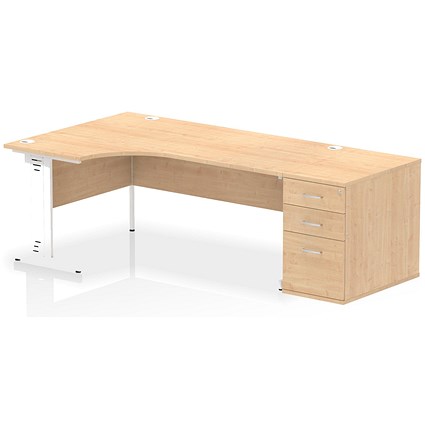 Impulse 1800mm Corner Desk, Left Hand, White Cable Managed Leg, Maple, With 800mm Deep Desk High Pedestal