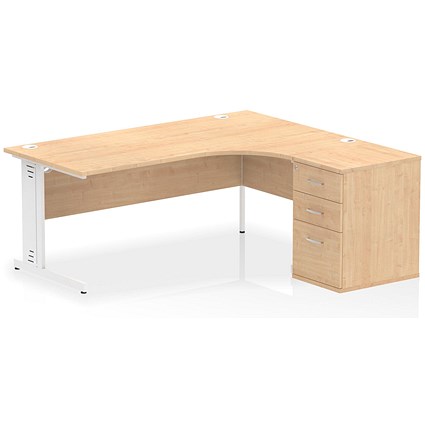 Impulse 1800mm Corner Desk, Right Hand, White Cable Managed Leg, Maple, With 600mm Deep Desk High Pedestal