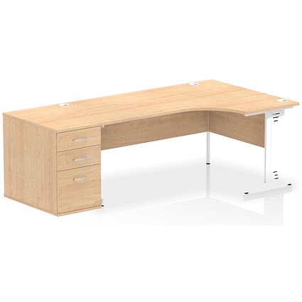 Impulse 1800mm Corner Desk, Right Hand, White Cable Managed Leg, Maple, With 800mm Deep Desk High Pedestal