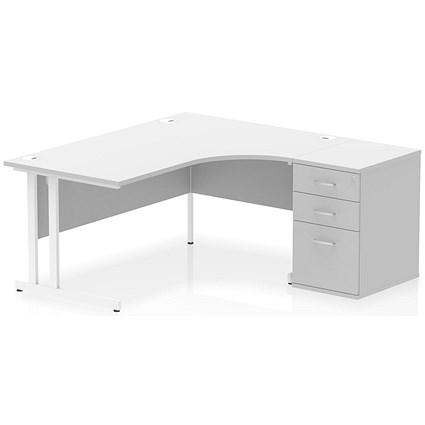 Impulse 1600mm Corner Desk, Right Hand, White Cantilever Leg, White, With 600mm Deep Desk High Pedestal