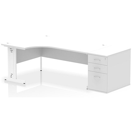 Impulse 1800mm Corner Desk, Left Hand, White Cable Managed Leg, White, With 800mm Deep Desk High Pedestal