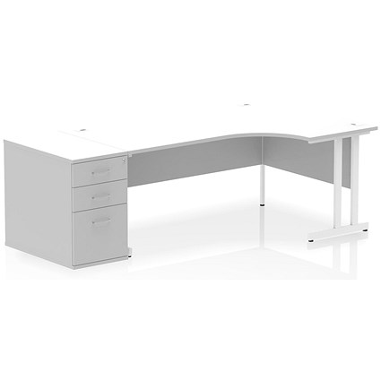 Impulse 1800mm Corner Desk, Right Hand, White Cantilever Leg, White, With 800mm Deep Desk High Pedestal