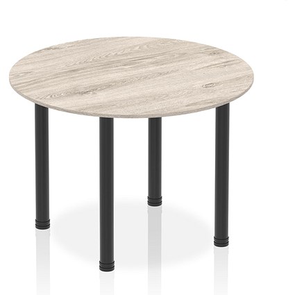 Impulse Circular Table, 1000mm, Grey Oak, Black Post Leg