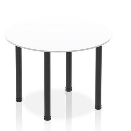 Impulse Circular Table, 1000mm, White, Black Post Leg