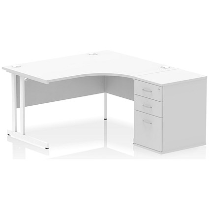 Impulse 1400mm Corner Desk with 600mm Desk High Pedestal, Right Hand, White Cantilever Leg, White