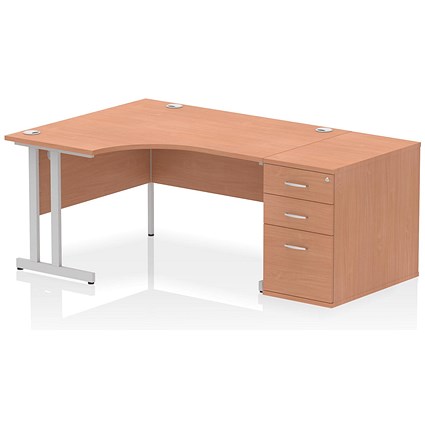 Impulse 1400mm Corner Desk with 800mm Desk High Pedestal, Left Hand, Silver Cantilever Leg, Beech