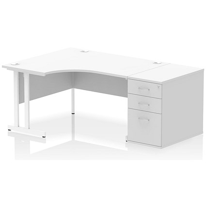 Impulse 1400mm Corner Desk with 800mm Desk High Pedestal, Left Hand, White Cantilever Leg, White