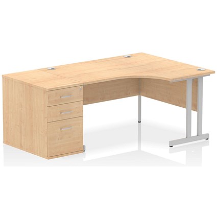 Impulse 1400mm Corner Desk with 800mm Desk High Pedestal, Right Hand, Silver Cantilever Leg, Maple