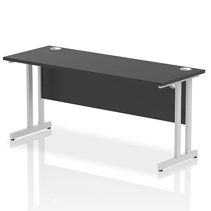 Impulse 1600mm Slim Rectangular Desk, Silver Cantilever Leg, Black