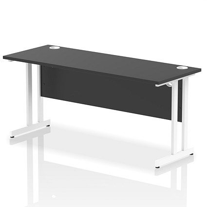 Impulse 1600mm Slim Rectangular Desk, White Cantilever Leg, Black