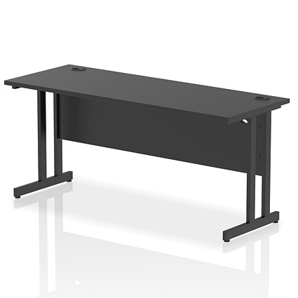 Impulse 1600mm Slim Rectangular Desk, Black Cantilever Leg, Black