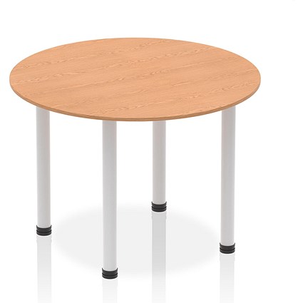 Impulse Circular Table, 1000mm, Oak, Silver Post Leg