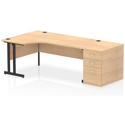 Impulse 1800mm Corner Desk, Left Hand, Black Cantiever Leg, Maple, With 800mm Deep Desk High Pedestal