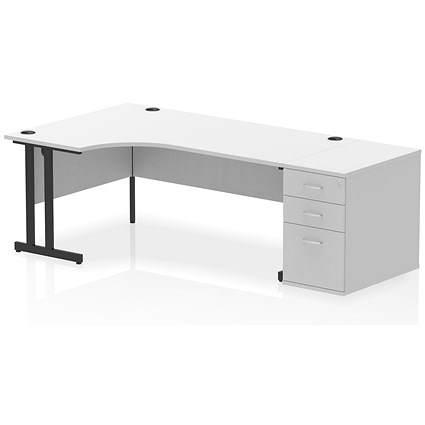 Impulse 1800mm Corner Desk, Left Hand, Black Cantiever Leg, White, With 800mm Deep Desk High Pedestal