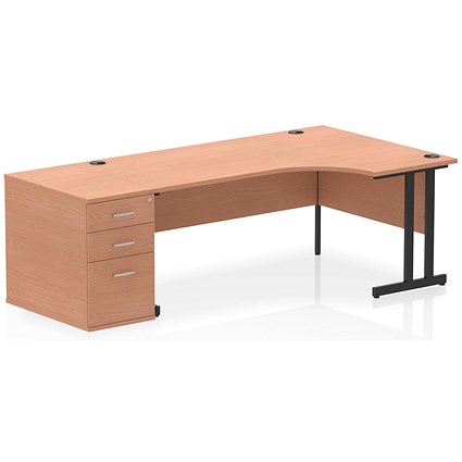 Impulse 1800mm Corner Desk, Right Hand, Black Cantiever Leg, Beech, With 800mm Deep Desk High Pedestal